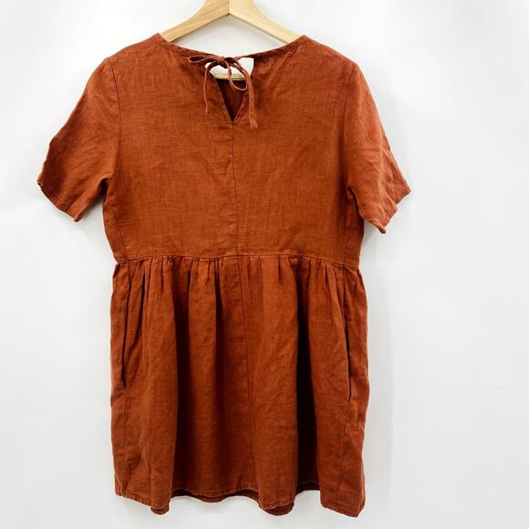 Linen Handmade Studio Orange Linen Babydoll Dress - Picture 2 of 5